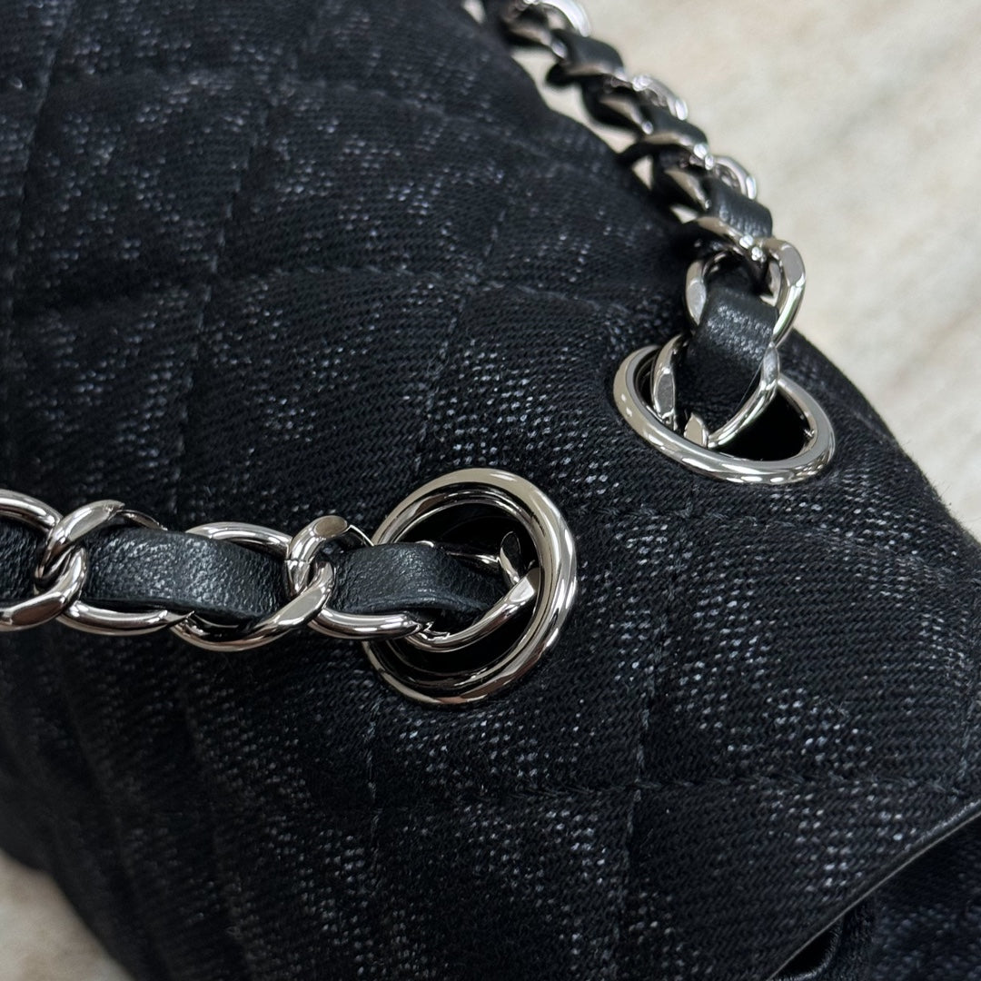 Classic 11.12 Handbag 25.5 Printed Denim & Ruthenium-Finish Metal Black