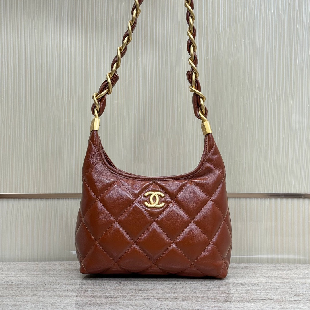 Hobo Handbag Shiny Calfskin & Gold-Tone Metal