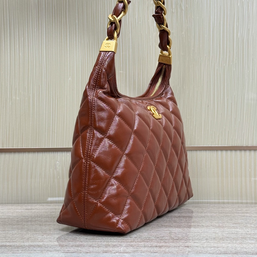 Hobo Handbag Shiny Calfskin & Gold-Tone Metal