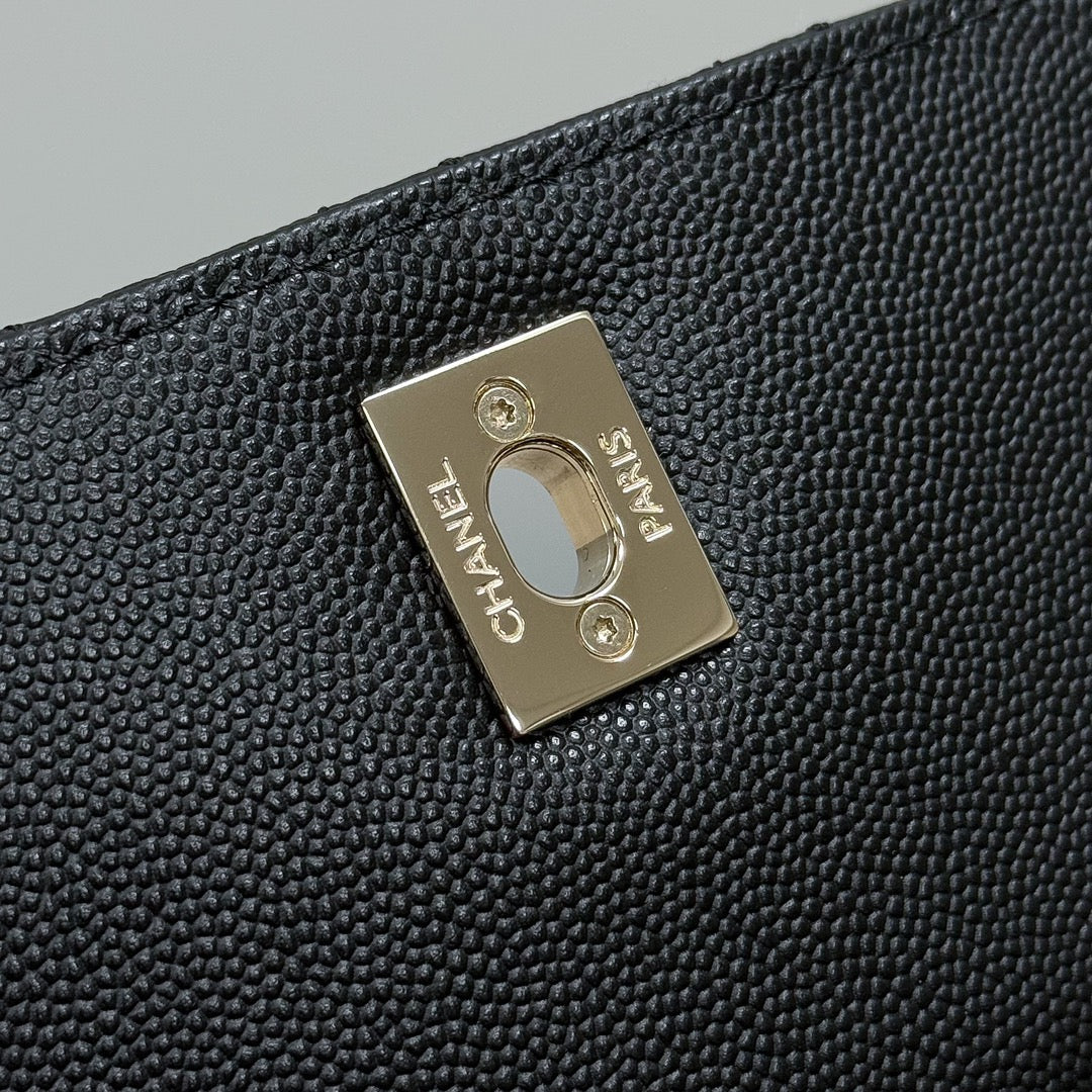Mini Flap Bag with Top Handle Small Grained Calfskin Lizard Handle Black