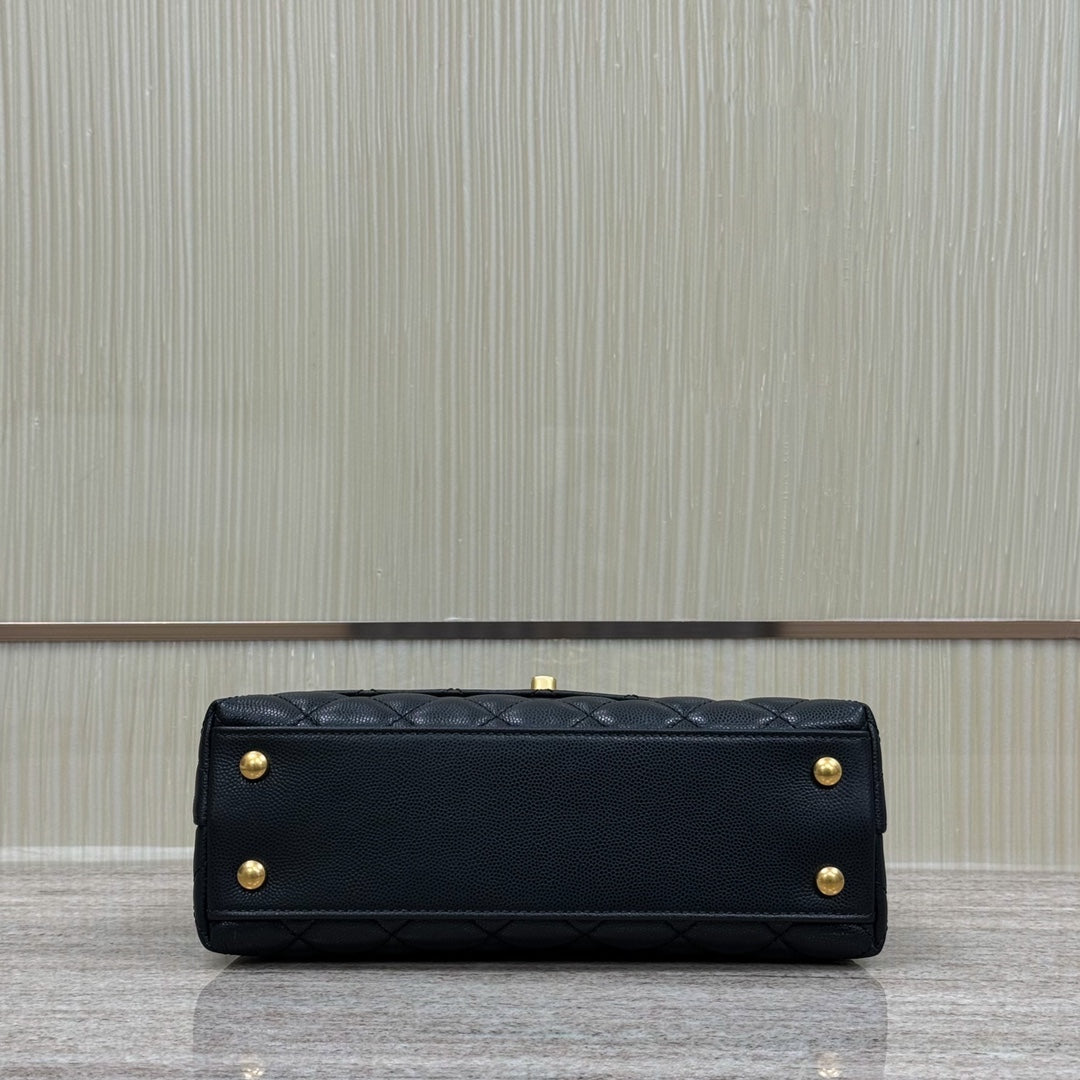 FLAP BAG WITH TOP HANDLE 24 Grained Calfskin Black