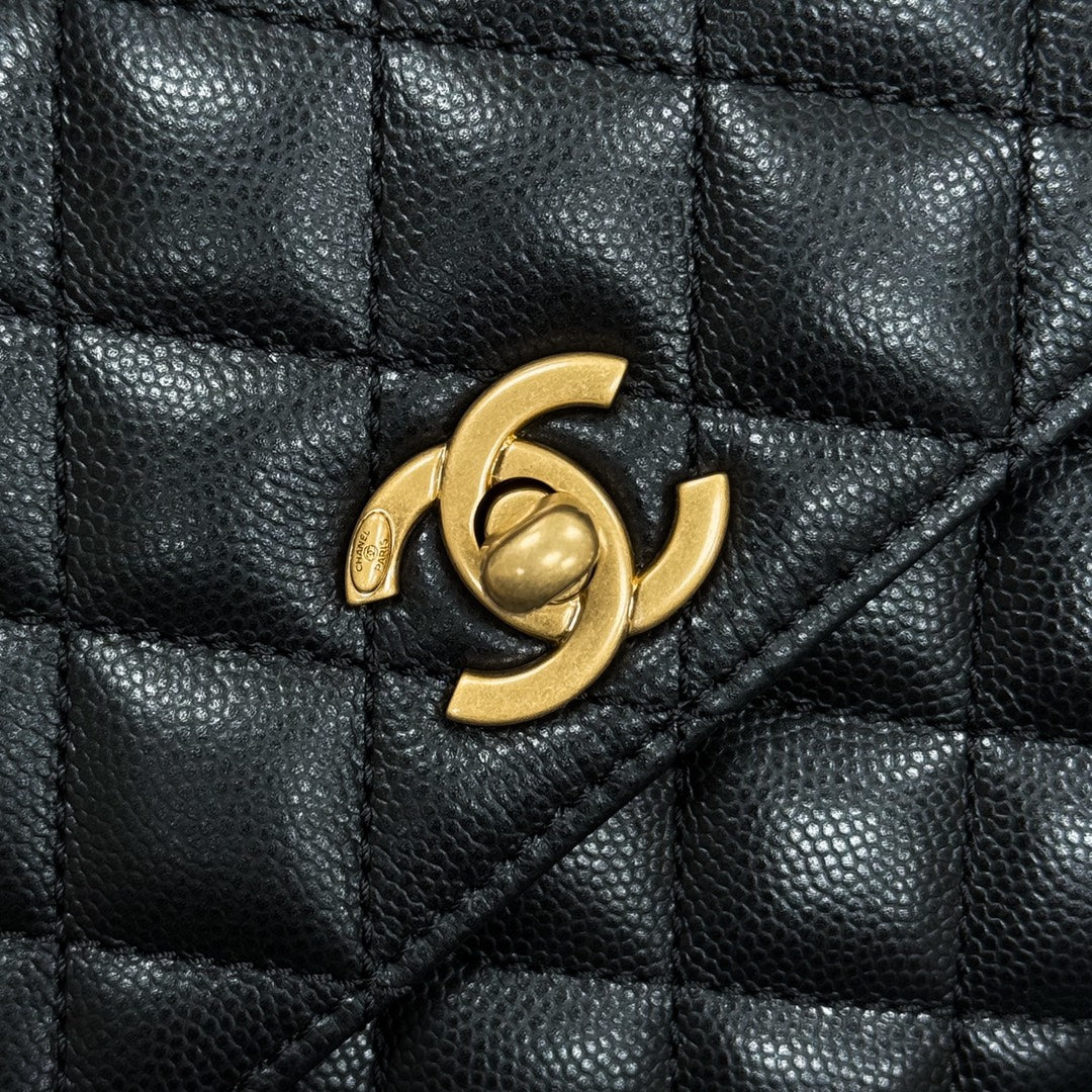 FLAP BAG WITH TOP HANDLE 24 Grained Calfskin Black