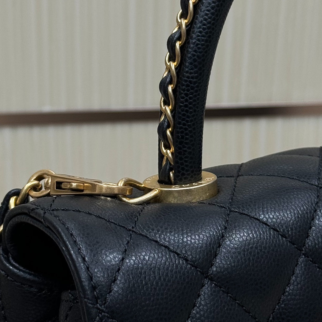 FLAP BAG WITH TOP HANDLE 24 Grained Calfskin Black