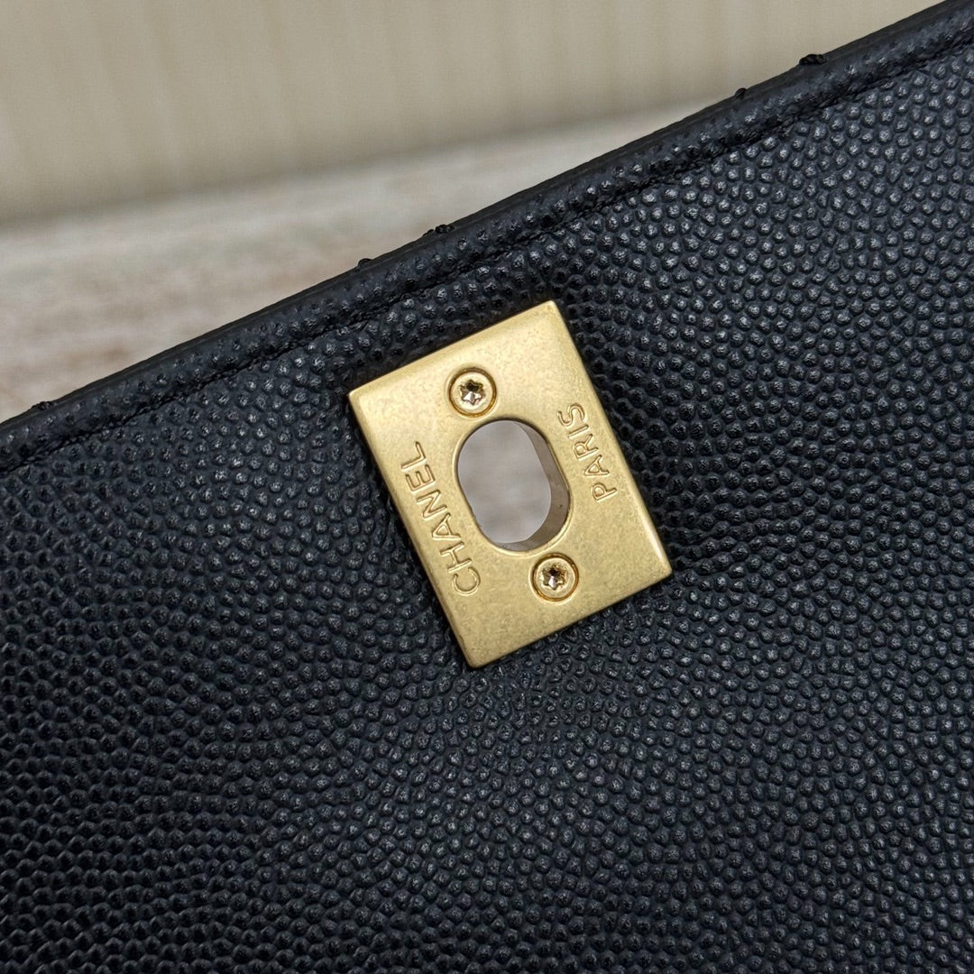 FLAP BAG WITH TOP HANDLE 24 Grained Calfskin Black