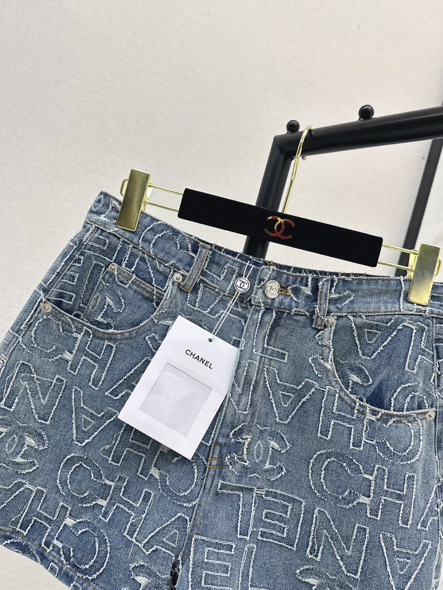 25ss embroidered denim short