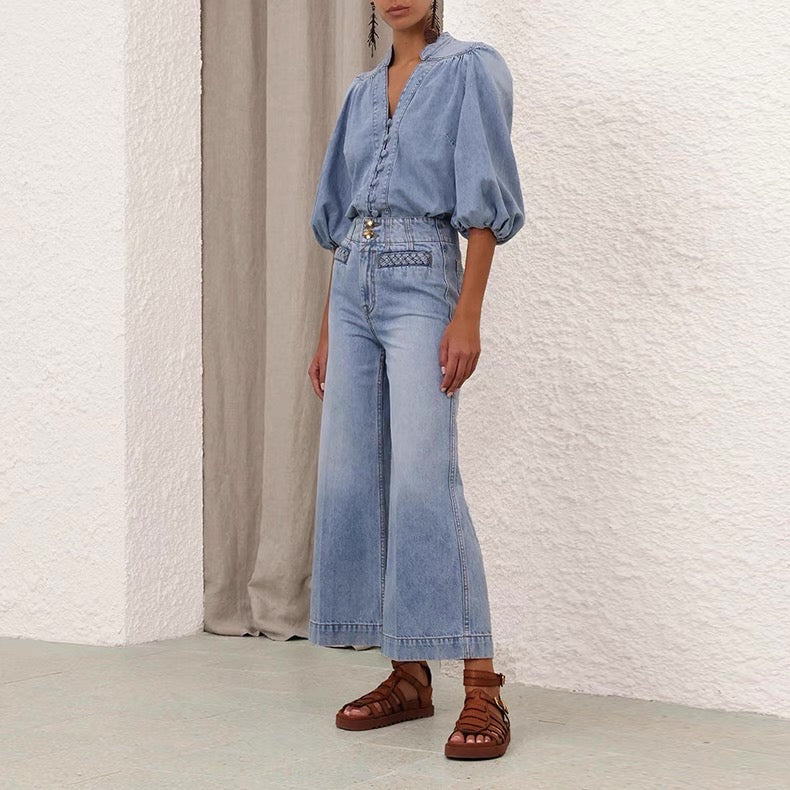 25ss denim V neck shirt