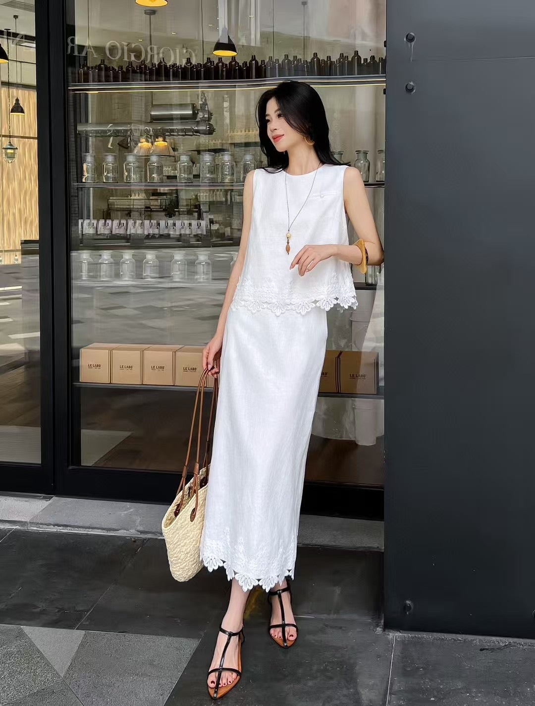25ss embroidered lace suit
