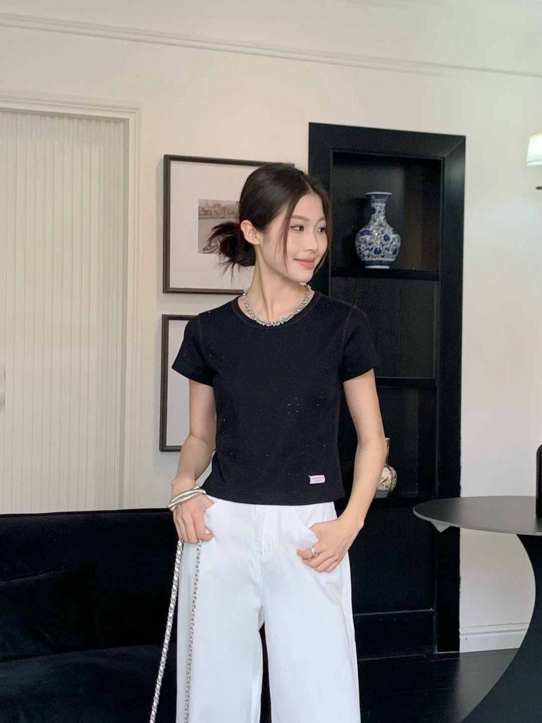 25ss rhinestone t-shirt