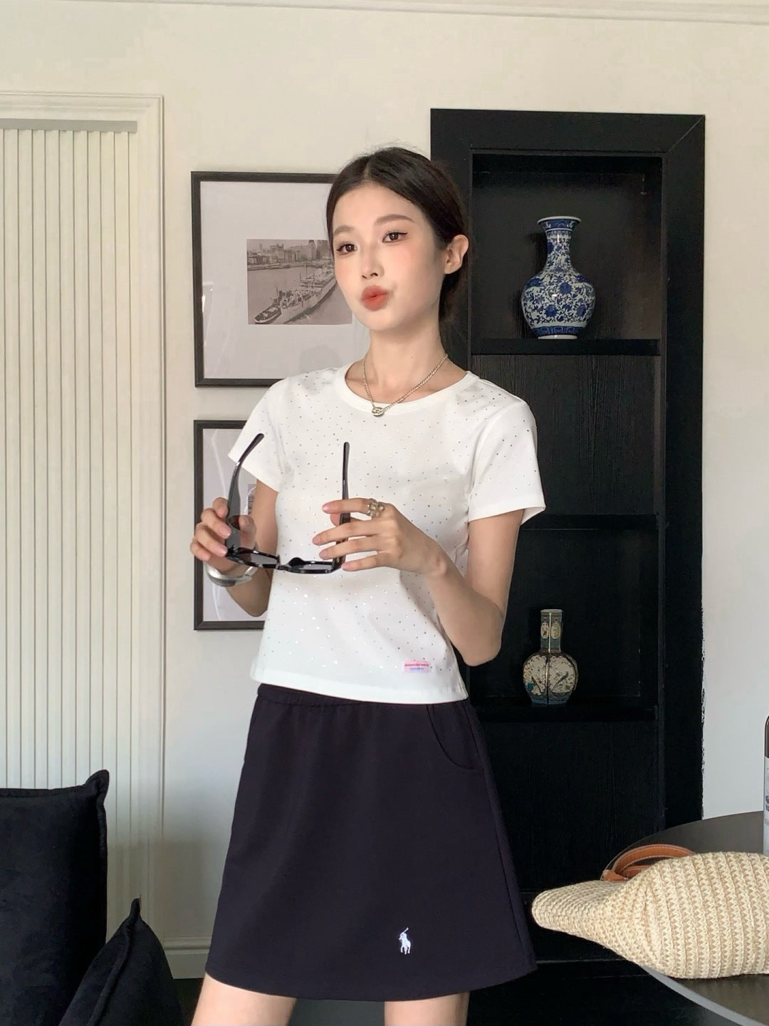 25ss rhinestone t-shirt