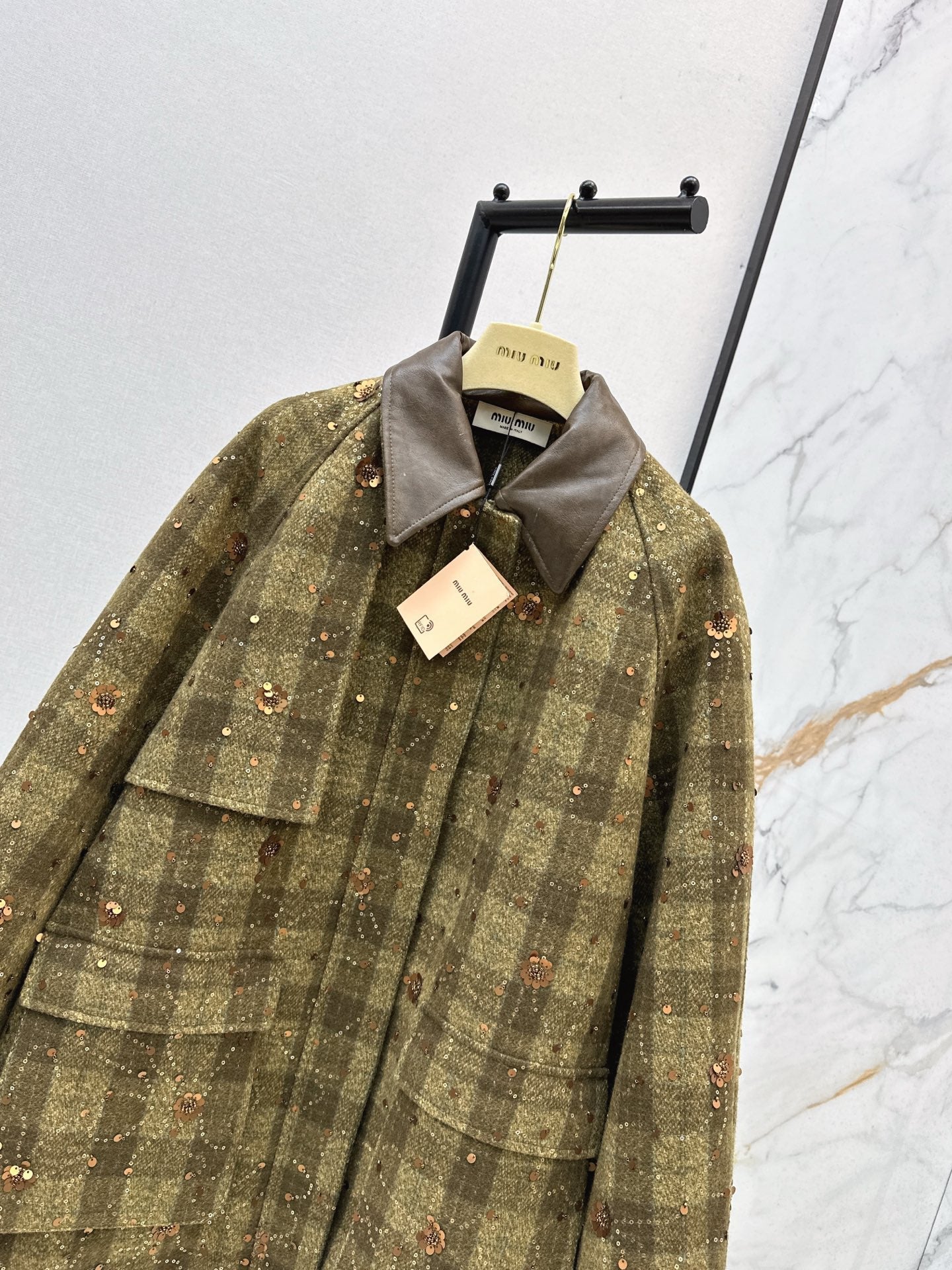 25fw new retro plaid beaded sequined jacket