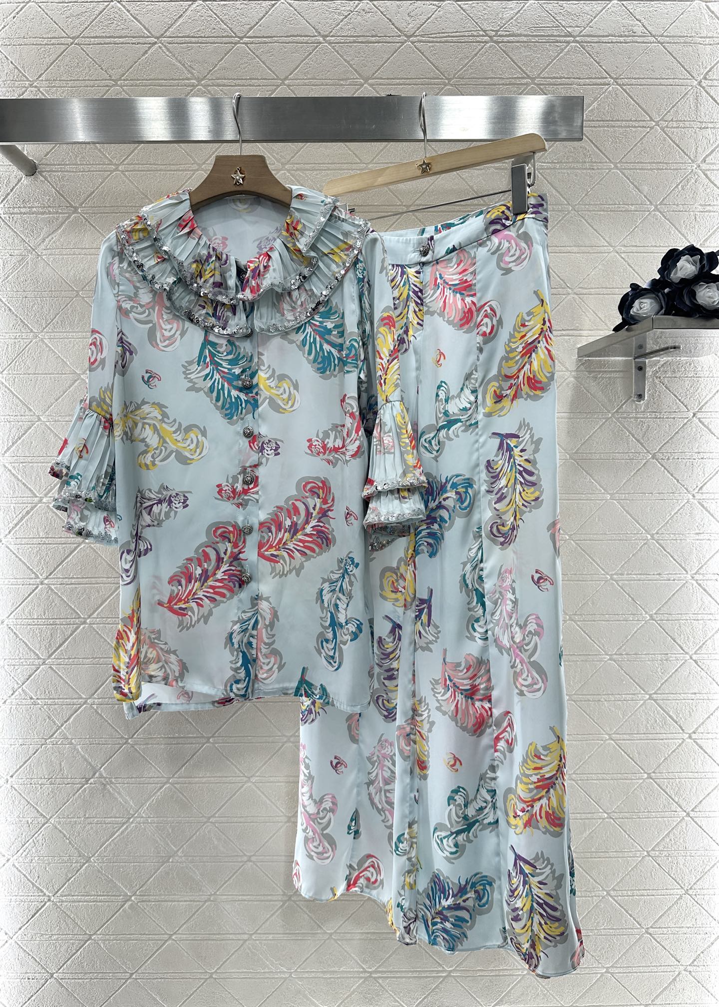 25ss new sequined shirt and trousers suit