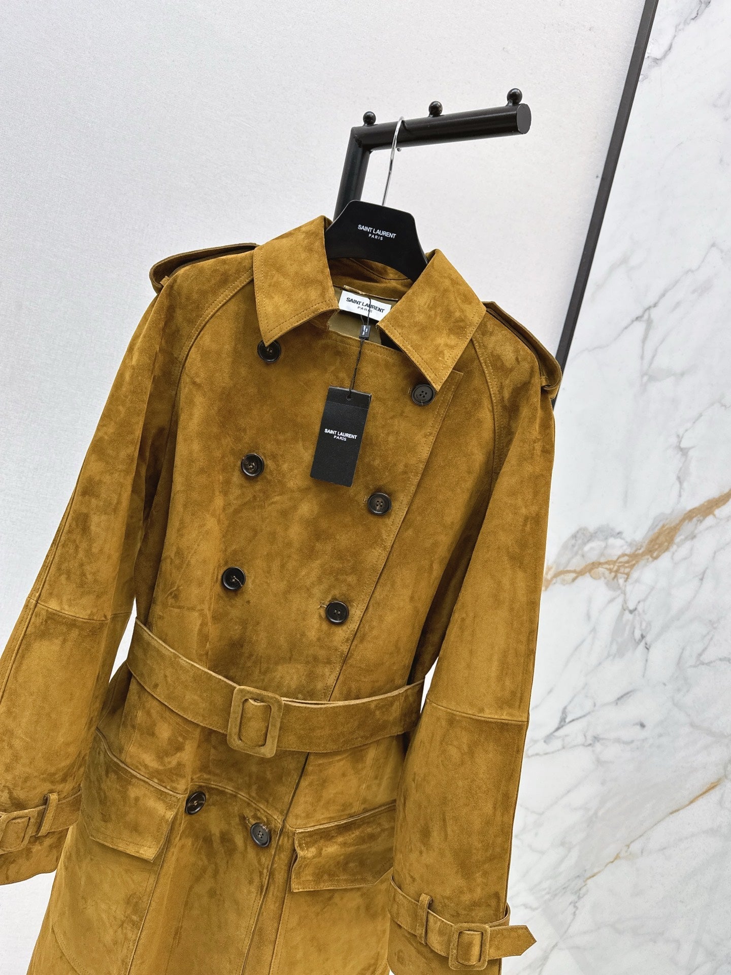 Suede sheepskin trench coat