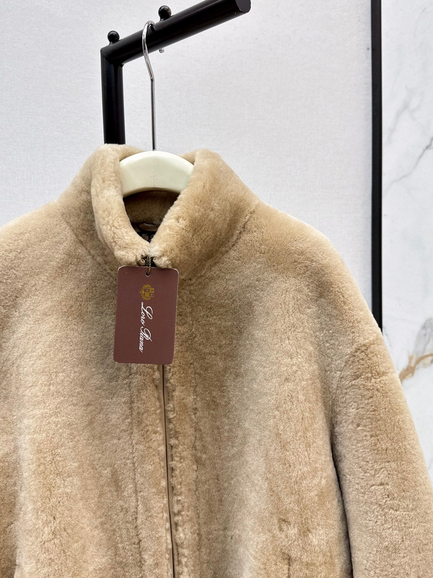 Fur coat with high collar