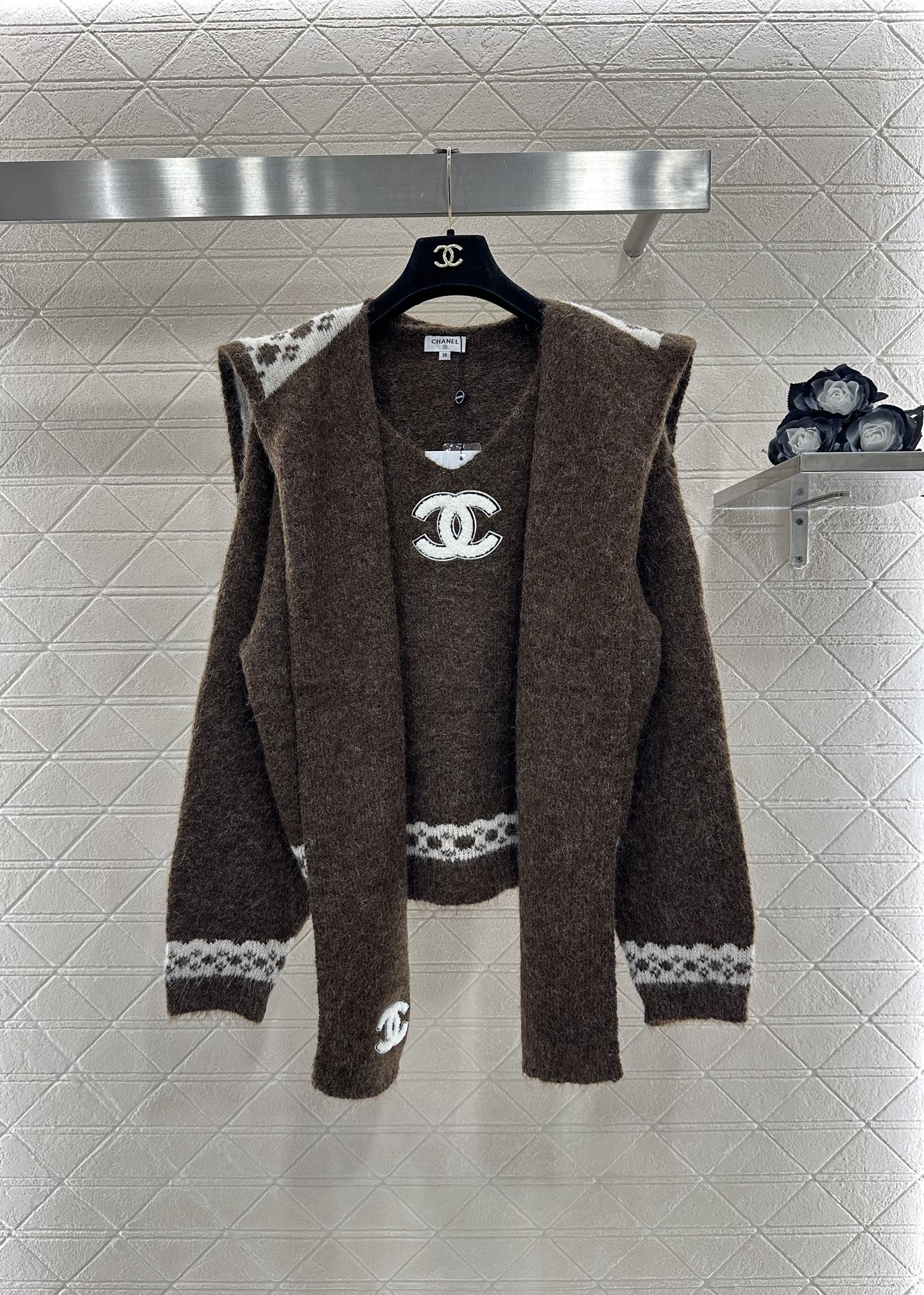 Shawl knitted wool sweater two-piece set