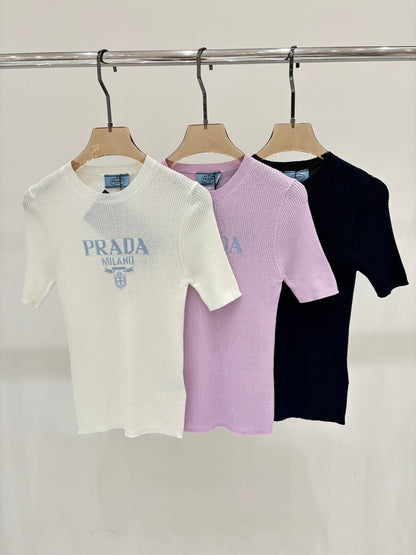 25 Jacquard simple slim knit short sleeves