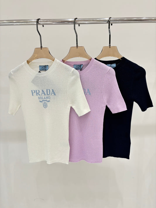 25 Jacquard simple slim knit short sleeves