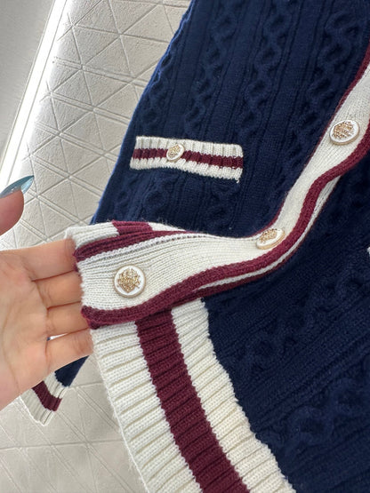 25fw V-neck Fried Dough Twists contrast knitted cardigan