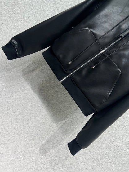 25fw Leather hooded jacket