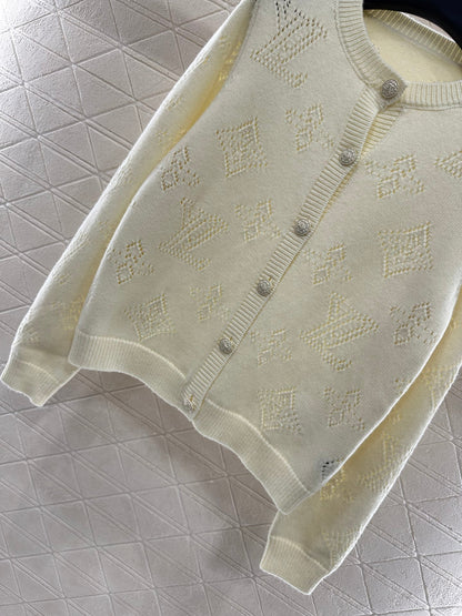 Jacquard knitted cardigan pleated skirt set