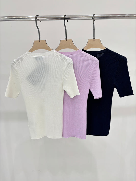 25 Jacquard simple slim knit short sleeves