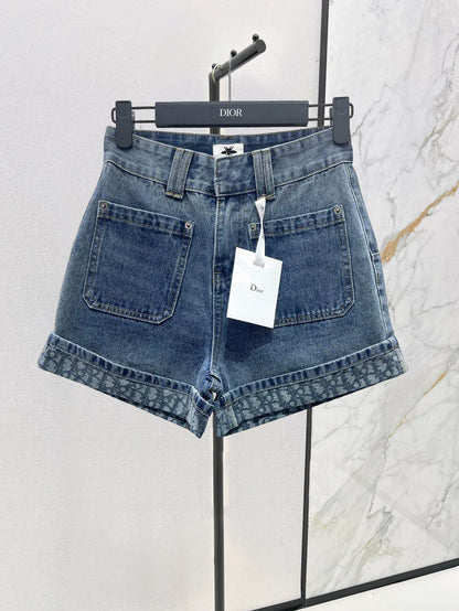 25 new old flower curled denim shorts