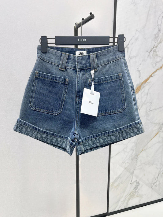 25 new old flower curled denim shorts