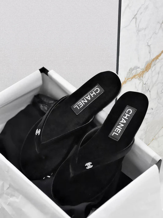 Casual Slim-Strap Velvet Flip-Flops