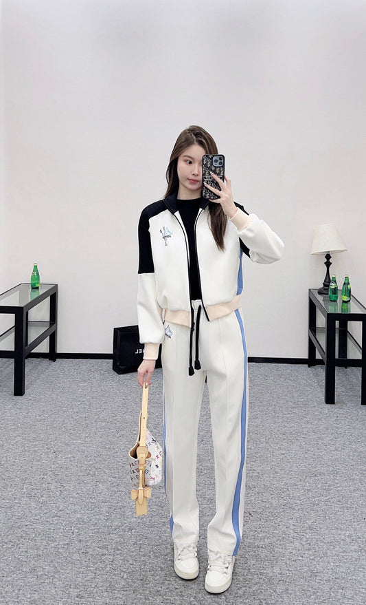 25fw Shoulder cut color zipper jacket and pants set