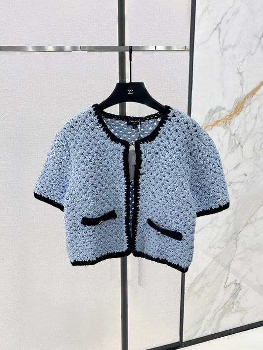 25 New spring and summer crochet knitted cardigan skirt suit