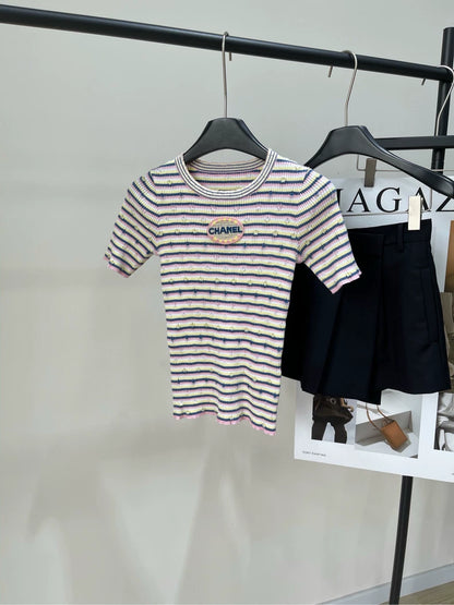 25 new striped knitted short sleeves