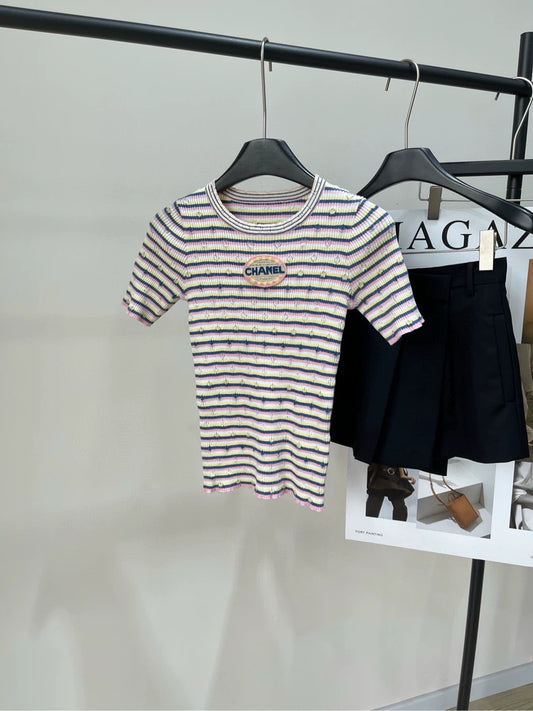 25 new striped knitted short sleeves