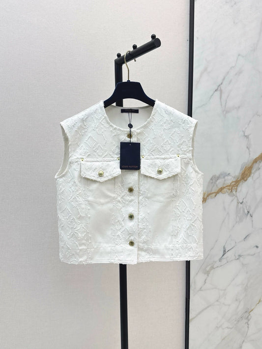 25 Summer new round neck snap buttonopen vest