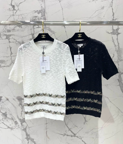 2025 new product Embroidered knitted short sleeves