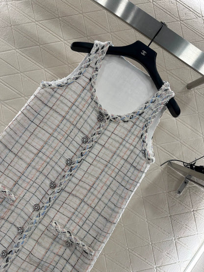 25fw Woven dress with tied edges, vest skirt