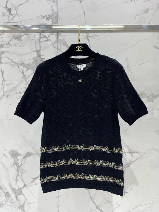 2025 new product Embroidered knitted short sleeves