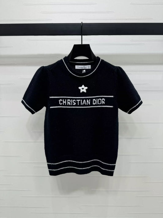 2025SS new five-star letter knitted short-sleeved top