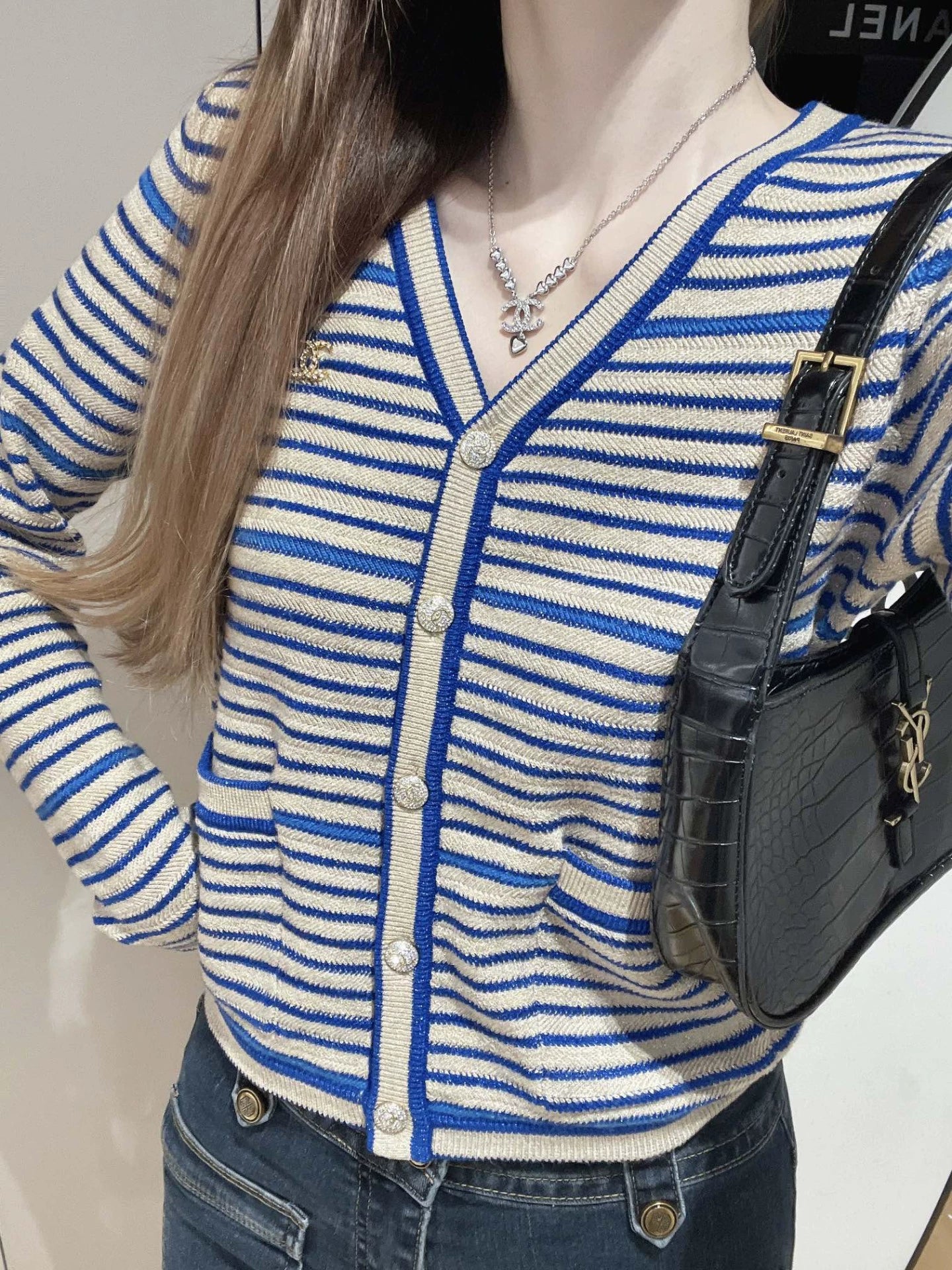 25 Blue and white striped cardigan