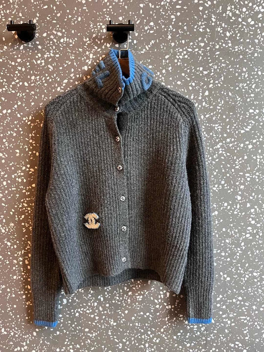 25fw Grey blue high neck cardigan（Medieval Series）