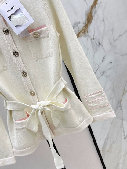 25fw new contrast color belt knitted cardigan