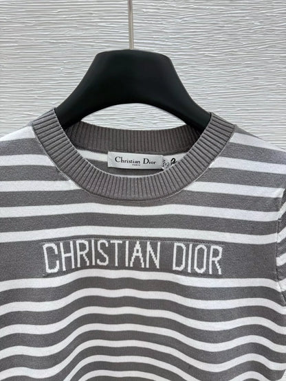 2025 new striped knitted round neck short sleeves
