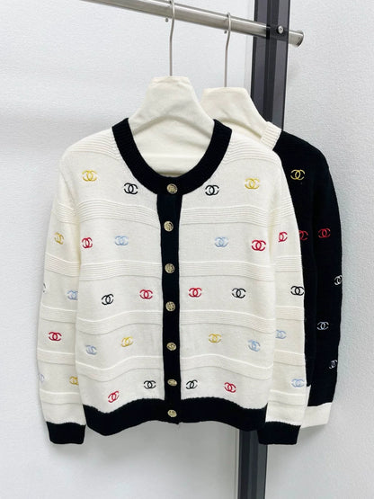 25fw Colorful Embroidered Knitted Cardigan
