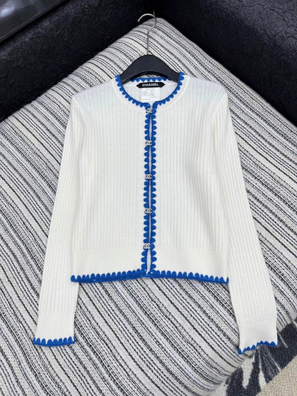 25fw Color blocking hook edge round neck jacket