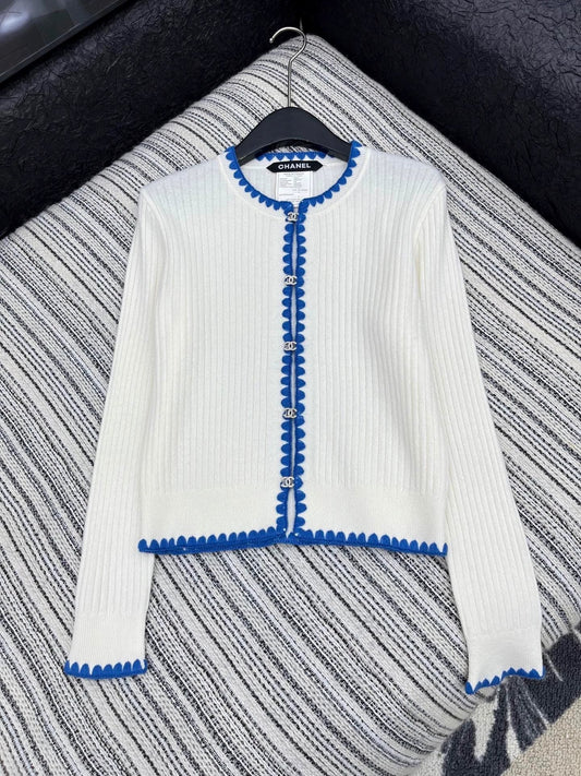 25fw Color blocking hook edge round neck jacket
