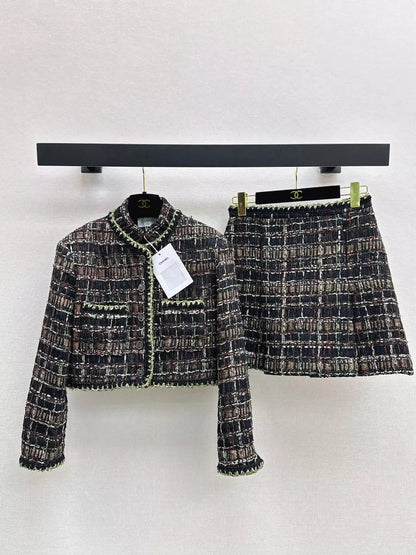 25fw new stand collar woven jacket and skirt suit