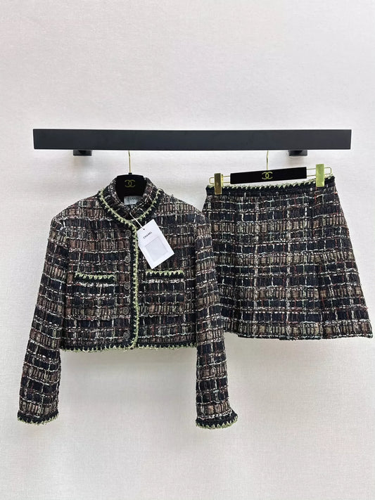 25fw new stand collar woven jacket and skirt suit