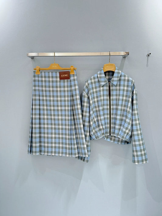 25 new plaid lapel pleated jacket skirt suit