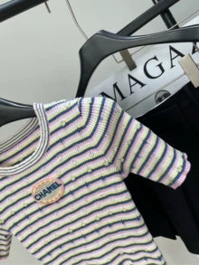 25 new striped knitted short sleeves