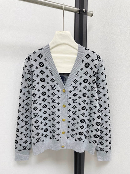 25fw Color blocked floral jacquard V-neck cardigan