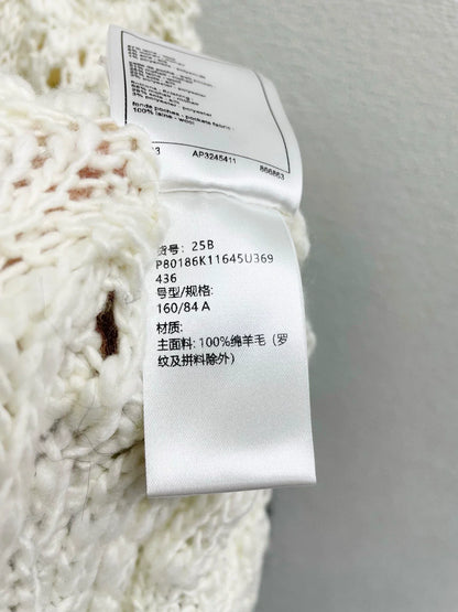 25fw Black and white color blocked hollow knitted sweater