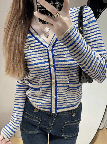 25 Blue and white striped cardigan